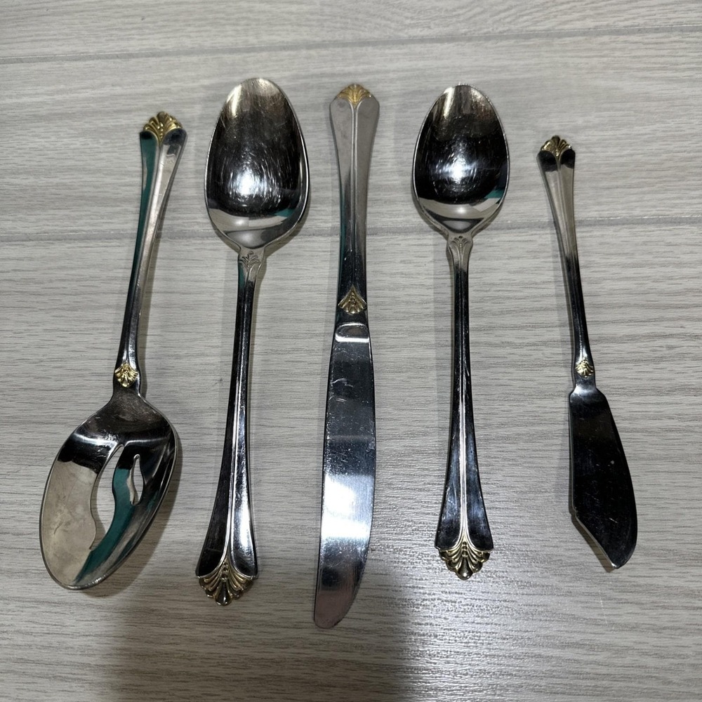 Towle Santa Barbara Gold 18/8 Stainless (Set of 5) Flatware 18/8 Korea Vintage